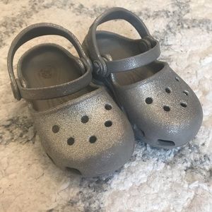 Silver Glitter Crocs Mary Janes